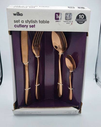 Wilko 16 Piece Copper Stylish Table Cutlery Set 4 Place Settings