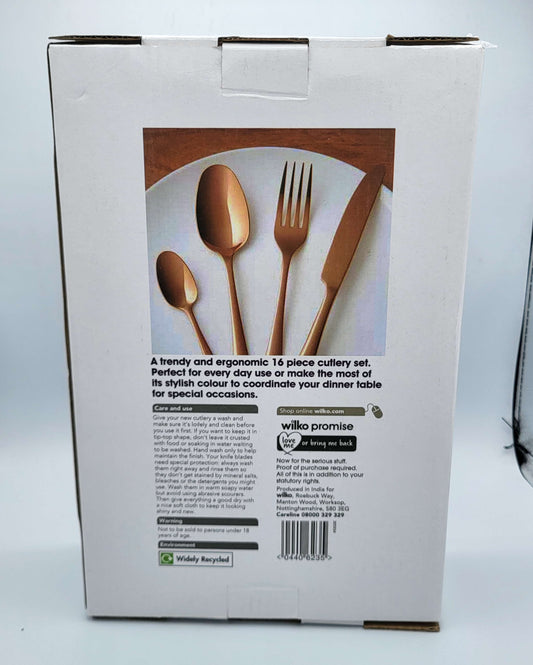 Wilko 16 Piece Copper Stylish Table Cutlery Set 4 Place Settings