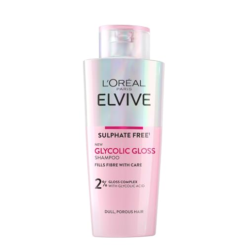 L'Oreal Paris Elvive Glycolic Gloss Shampoo, With Gloss Complex and Glycolic Acid, Fills and Seals Hair Fibres, For Long-lasting, Smooth and Shiny Hair, Sulphate Free, Ideal for Dull Hair, 200ml