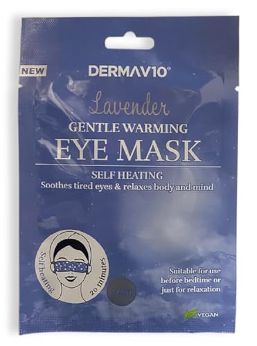 DermaV10 Lavender Warming Eye Mask, Help Soothes Tired Eyes And Relax Body And Mind, Self Heating, 20 Minute Treatment, Vegan Friendly, Dreamy Cloud Pattern, Easy To Use