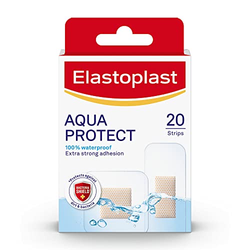 Elastoplast Aqua Protect Plasters (20 Plasters), 100% Waterproof for Swimming/Bathing, Strong Adhesion Non-Stick Wound Pad, Flexible and Breathable Plasters, Transparent and Discreet plasters, Clear