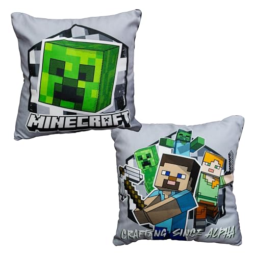 Character World Minecraft Official Gaming Square Cushion | Circle Design Reversible 2 Sided Pillow Brands | Perfect for the Bedroom or on the Sofa 40cm x 40cm