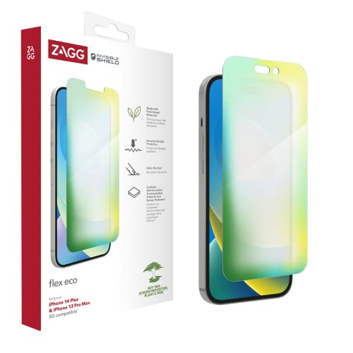 ZAGG InvisibleShield Flex Eco Screen Protector for iPhone 14/13 Pro Max, Shockproof, Scratch Resistant, Organic, Glass-Like, Anti-Microbial, (Clear)