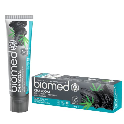 Biomed Triple Charcoal 98% Natural Whitening Toothpaste | Gum Care, Bamboo Charcoal | Vegan, SLES Free 100g