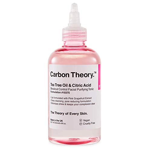 Carbon Theory | Tea Tree Oil & Citric Acid Breakout Control Facial Purifying Tonic with Pink Grapefruit | Natural, Vegan And Cruelty Free | 250ml