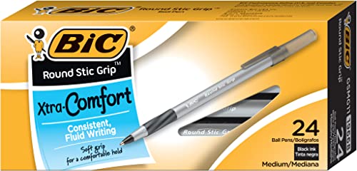 Bic Round Stic Grip Extra Comfort Ballpoint Pens 2, Multi-Colour, 24 Count (Pack of 1)