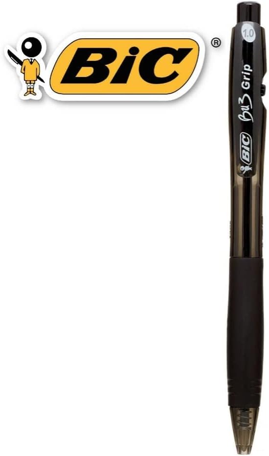 BIC BU3 Grip 1.0mm Black Retractable Ball Pens | 4 Pack Stationery