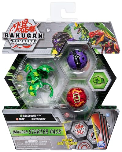 BAKUGAN Starter Pack 3-Pack, Dragonoid Ultra, Armoured Alliance Collectible Action Figures