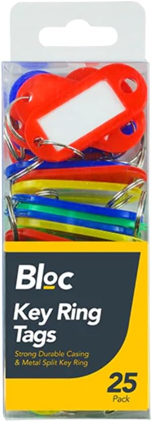 Assorted Bright Colours Plastic Keyring Tags, 5cm x 2cm (Pack of 25) - Durable, Metal Split Key Ring, Perfect for Property, Room, Shed & Fence Identification