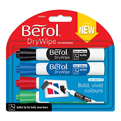 Berol Dry Wipe Whiteboard Marker Pens 4PK