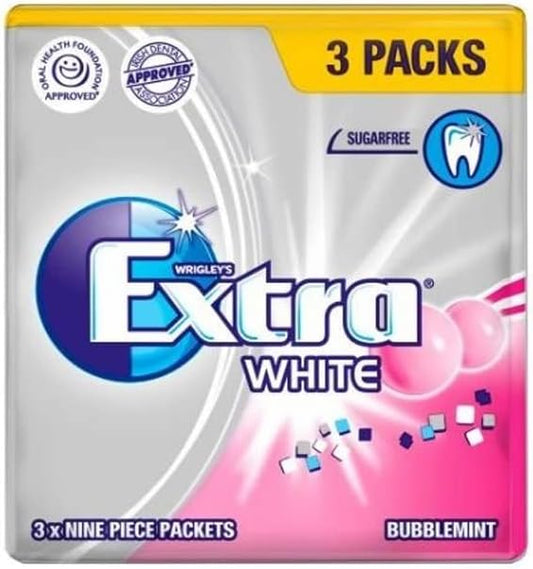 Wrigley Extra White Bubblemint, Sugar Free Gum, Pack of 3 x 9