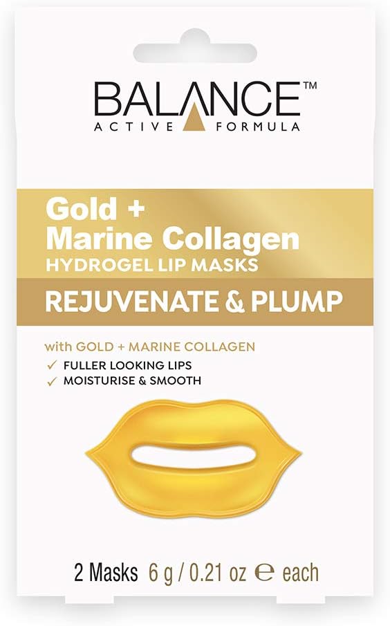 Balance Active Formula Gold + Marine Collagen Hydrogel Lip Masks (Includes 2 Masks) - Fuller looking lips. Moisturise & Smooth. Cruelty Free.