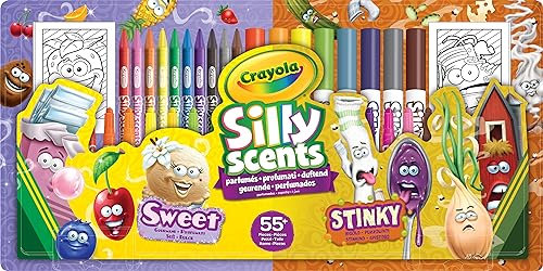 CRAYOLA Silly Scents Activity Set | 55 Pieces of Sweet & Stinky Colouring Fun! | Includes Pencils, Crayons, Markers & Colouring Cards! | Suitable for Kids Ages 3+