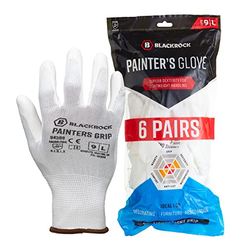 Blackrock Pack Of 6 Pairs Lightweight Painter's PU Grip Safety Work Gloves, Mens Womens Sensitive Precision Working, Ideal For Painting & Decorating, Electronics, Assembly, Handling - Size XL