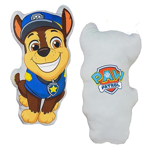 Character World Official Paw Patrol Shaped Chase Dog Cushion, Super Soft Reversible 2 Sided, Grin Design Pillow, Perfect for the Bedroom or on the Sofa