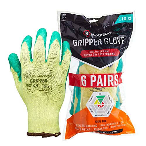 Blackrock Pack of 6 Latex Coated Gripper Safety Work Gloves, Men's & Women's Working Grip, Ideal For Heavy Duty Gardening, Handling, Manufacturing, Agriculture, Building & Construction - Size XL