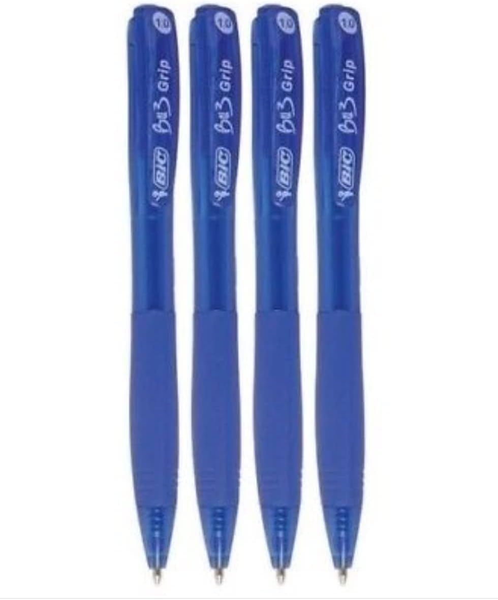 BIC BU3 Grip 1.0 Blue Retractable Ball Pen 4 Pack Stationery