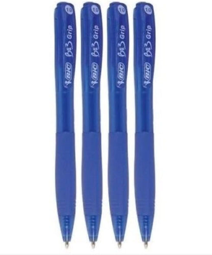 BIC BU3 Grip 1.0 Blue Retractable Ball Pen 4 Pack Stationery