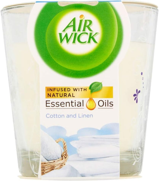 Air Wick Essential Oils Candle Cotton And Linen 105g, Cream