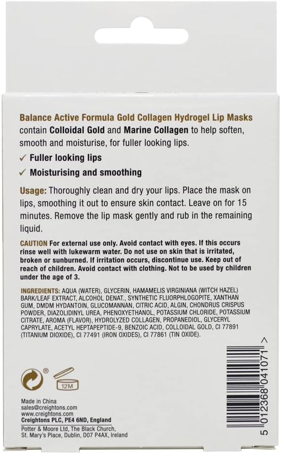 Balance Active Formula Gold + Marine Collagen Hydrogel Lip Masks (Includes 2 Masks) - Fuller looking lips. Moisturise & Smooth. Cruelty Free.