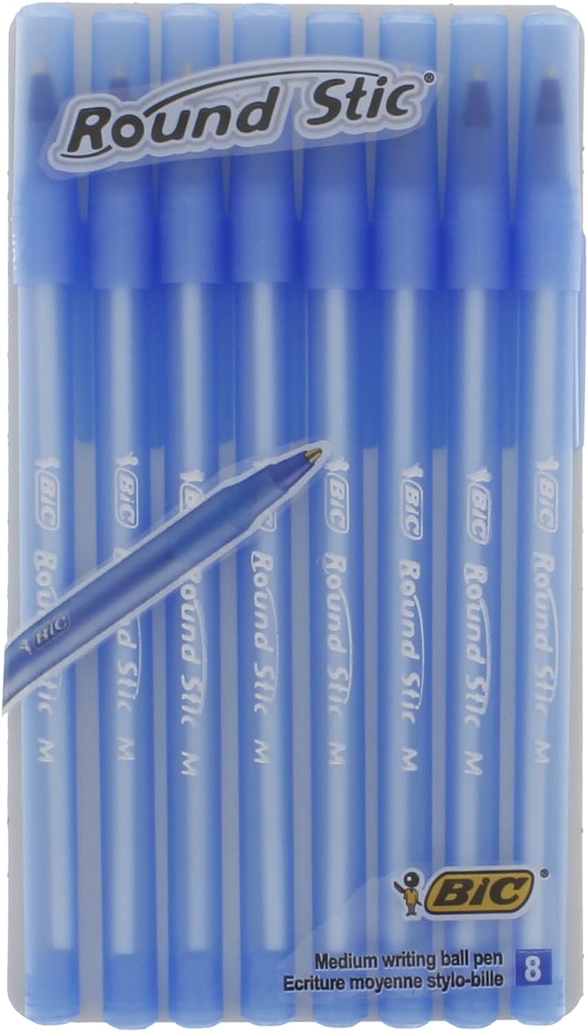 Bic Round Stic Medium Writing Ball Pen Blue Pack of 8