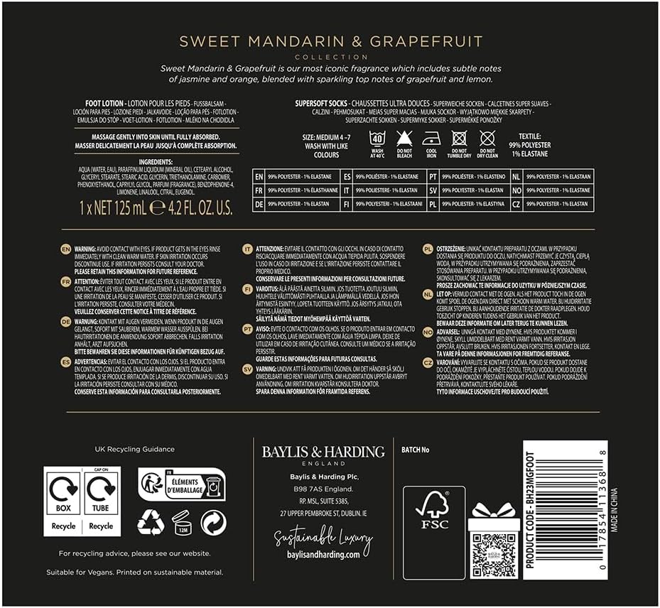 Baylis & Harding Sweet Mandarin and Grapefruit Luxury Foot Care Gift Set (Pack of 1) - Vegan Friendly