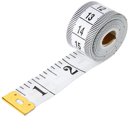 2 Sided Tape Measure | Suitable for Measuring Body | Sewing Tape | Inches & Cms | 150cm | 60 inches | Plus Bonus eBook (White)