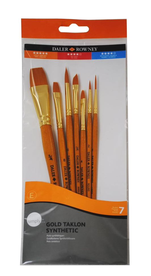 Daler-Rowney Simply Gold Taklon Synthetic Hair Acrylic Brush Set