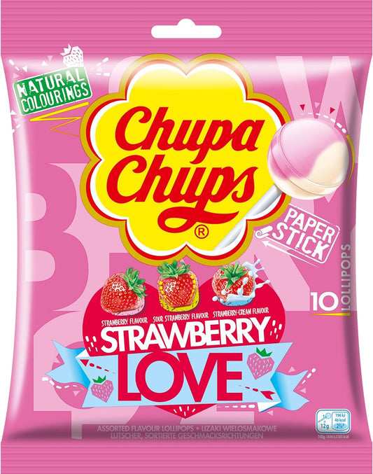 Chupa Chups Lollis Strawberry Lover Strawberry Lollipop Pack of 10