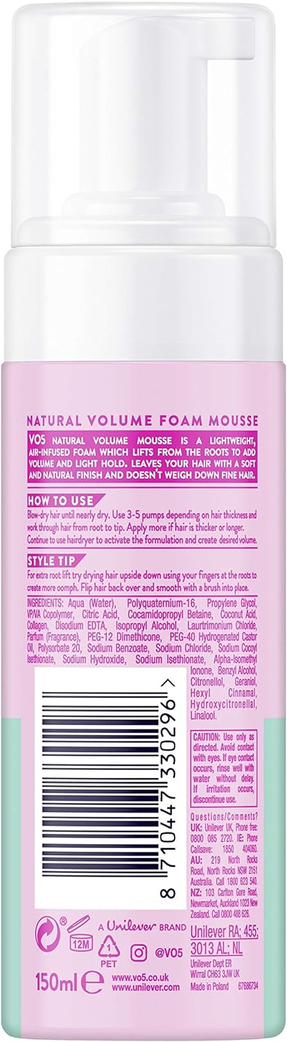 VO5 Natural Volume Foam Mousse 150ml