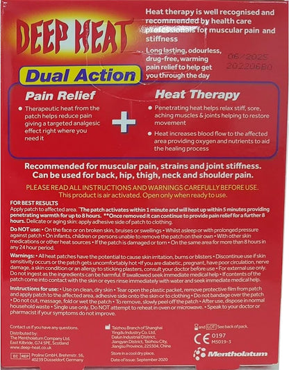 Deep Heat - Pain Relief Heat Patches, For Muscular Aches, Pain & Stiffness (Pack of 2 Patches)