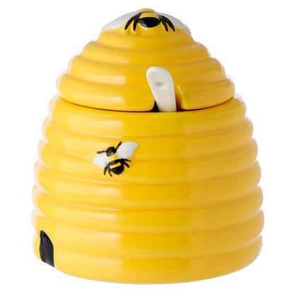 Beehive Shaped Ceramic Pot with Lid & Spoon