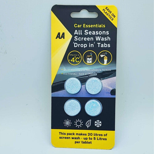 AA Car Essentials All Seasons Screen Wash Drop in Tabs 4 Pack