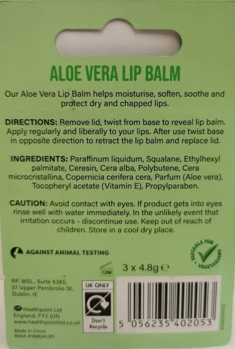 Beautifully Scrumptious 3 Pack Lip Balm Aloe Vera