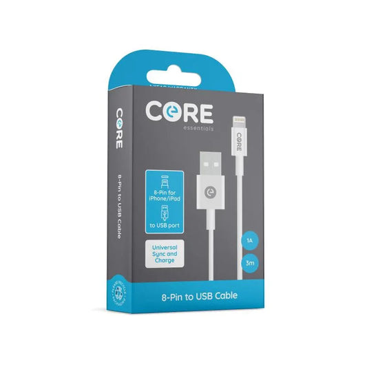 Core 8-PIN to USB 3M Lightning Cable In WHITE