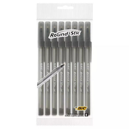 Bic Black Round Stic Ball Pens - Pack of 8