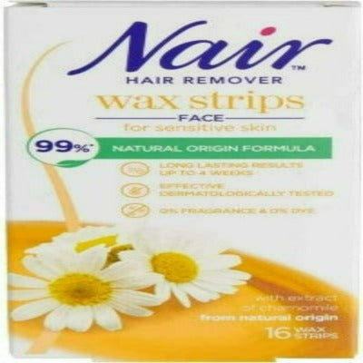 16 Nair Face Wax Strips Hair Remover For Sensitive Skin With Chamomile Extract