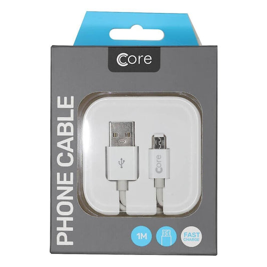 Core Micro USB Charger Cable Fast Charge 1M In WHITE